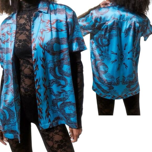 Urban Outfitters Starlight Satin Button Down Top Women S Streetwear Rocker Egirl - Picture 1 of 8